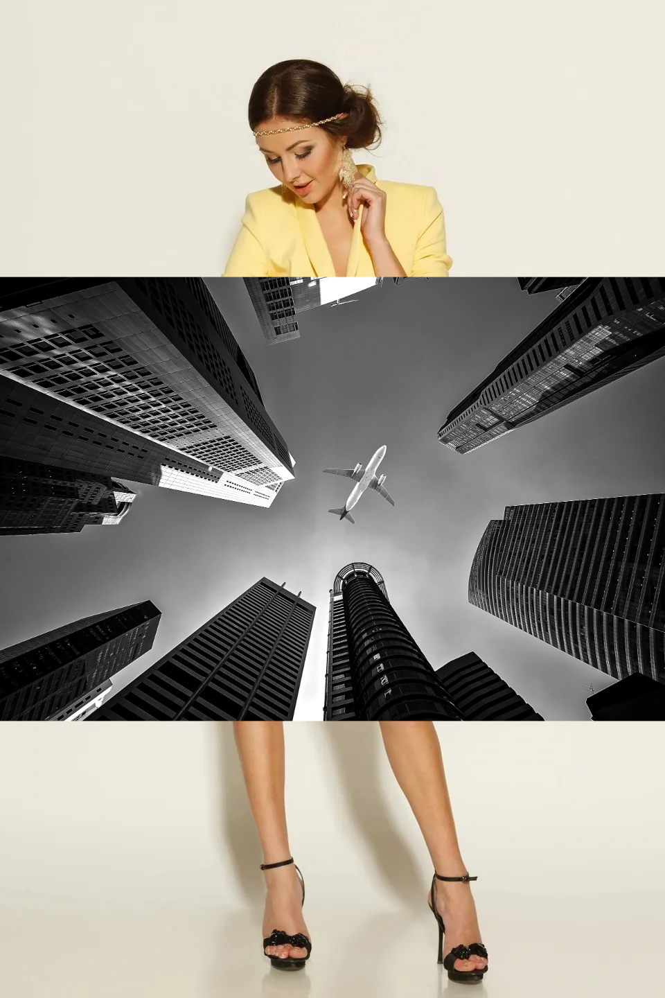Woman wearing jewelry with cityscape