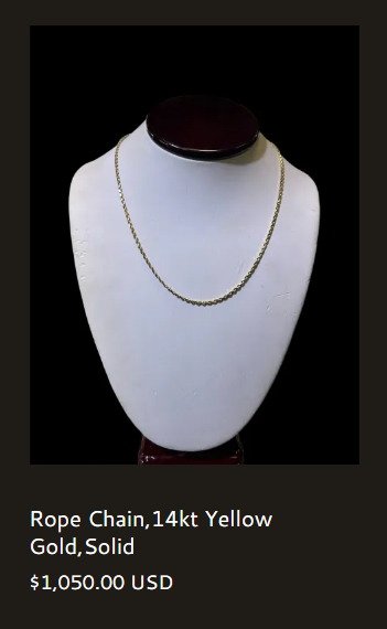 Rope Chain, 14kt Yellow Gold, Solid