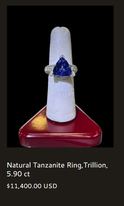 Natural Tanzanite Ring, Trillion