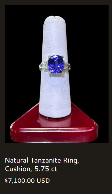 Natural Tanzanite Ring, Cushion
