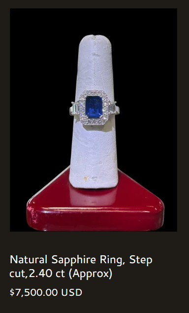 Natural Sapphire Ring, Step Cut