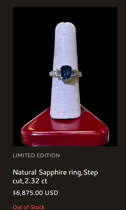 Natural Sapphire Ring, Step Cut