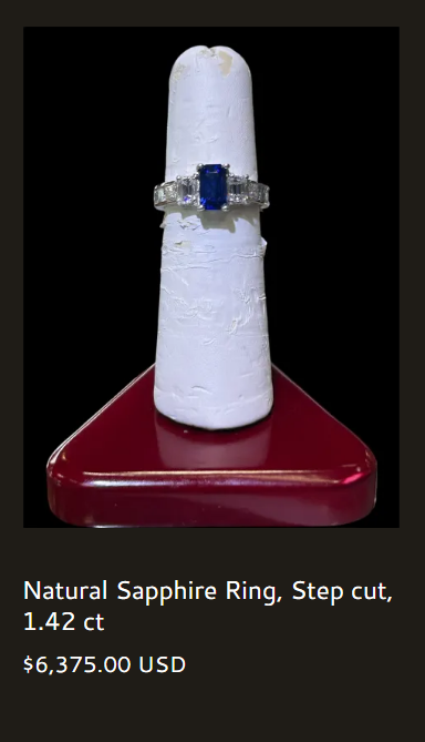 Natural Sapphire Ring, Step Cut