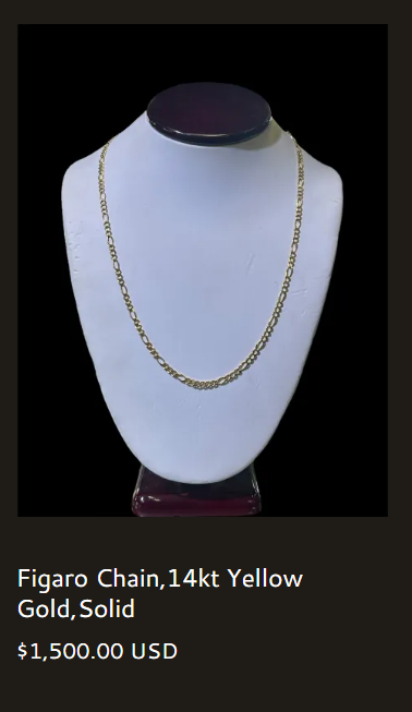 Figaro Chain, 14kt Yellow Gold, Solid